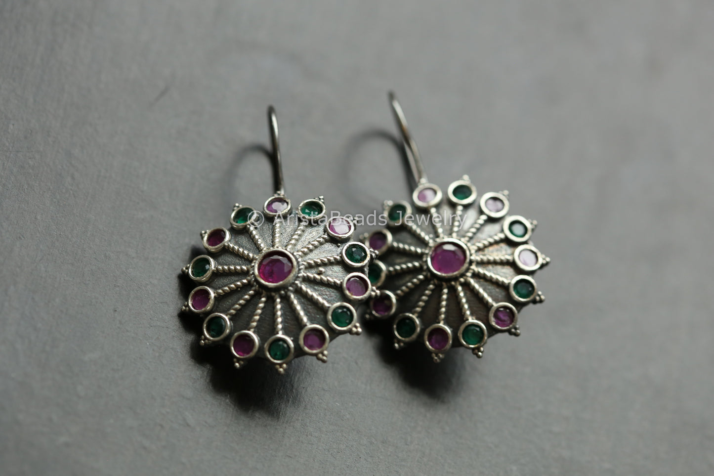 Silver Look Hook Earrings - Multicolor