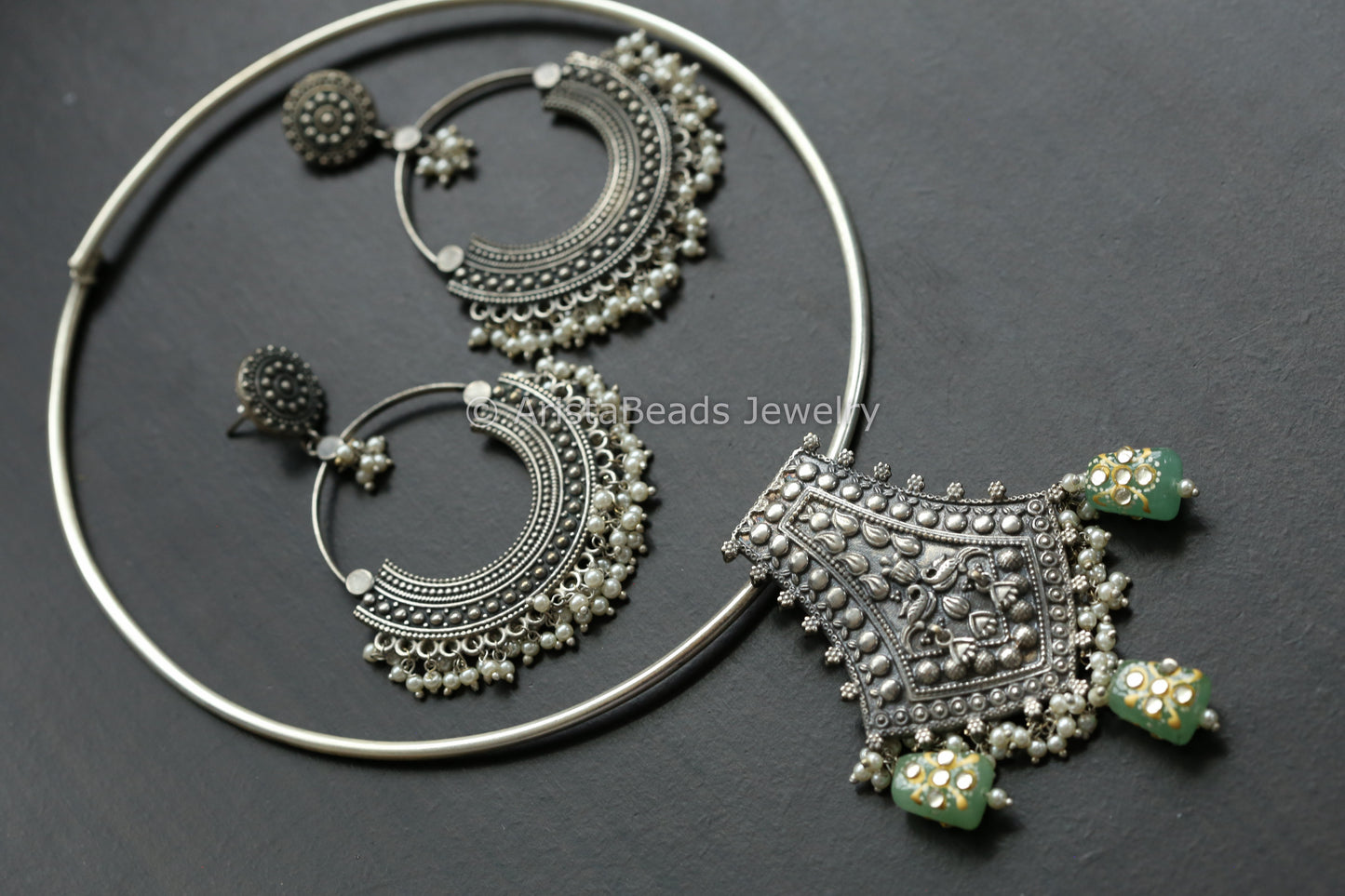 Tribal Hasli Necklace Set - Mint Green
