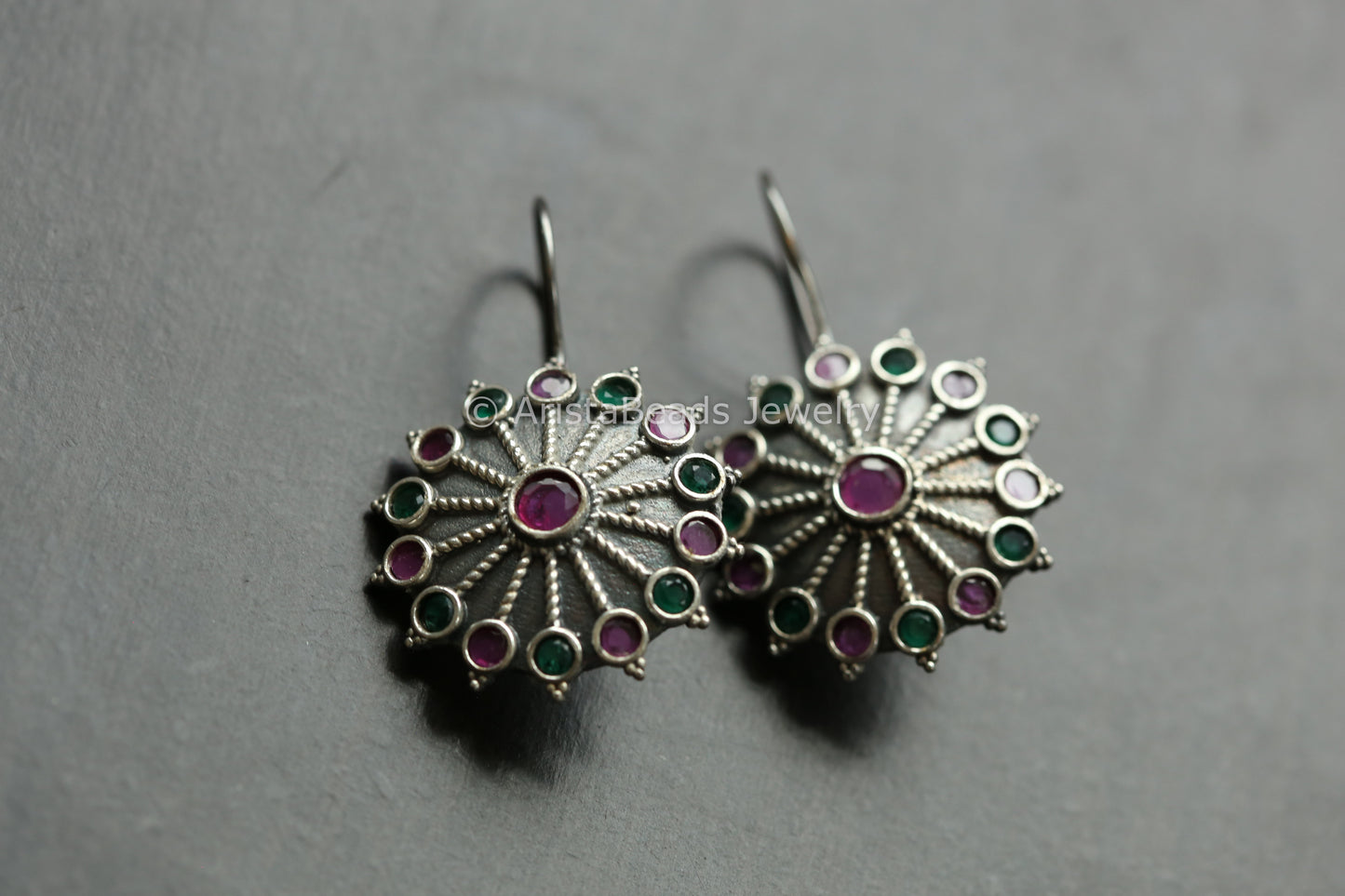 Silver Look Hook Earrings - Multicolor