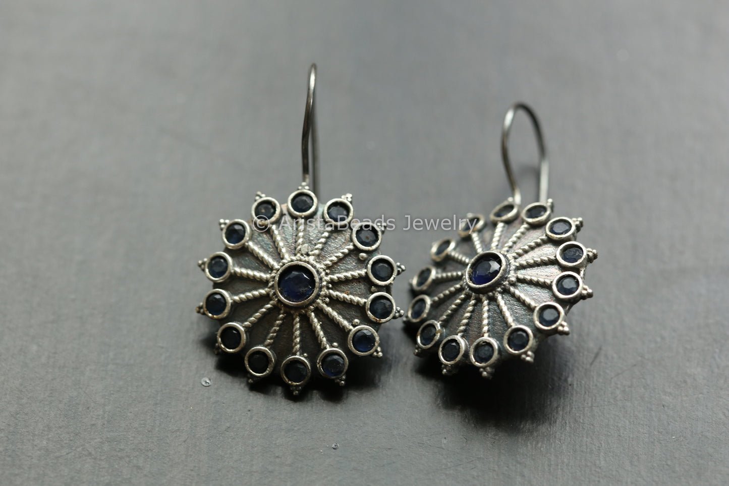Silver Look Hook Earrings - Blue