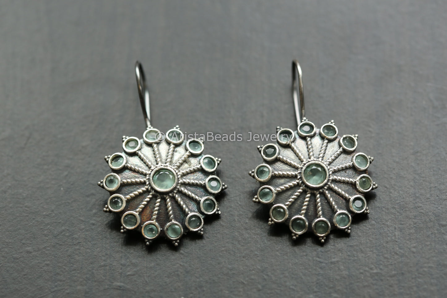 Silver Look Hook Earrings - Mint Green