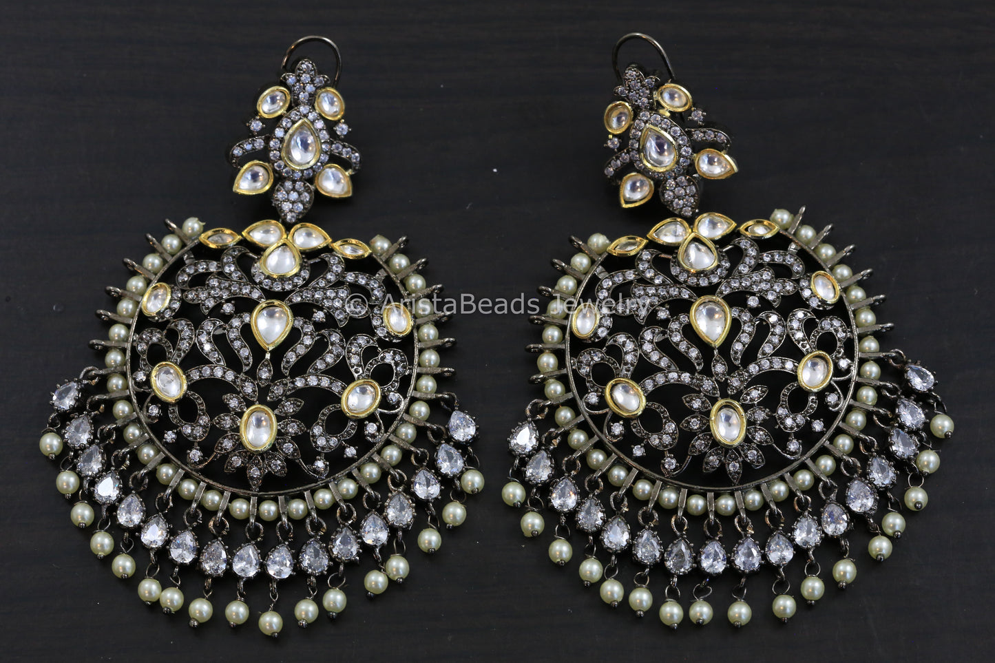 Victorian Kundan Chandbaali - Clear