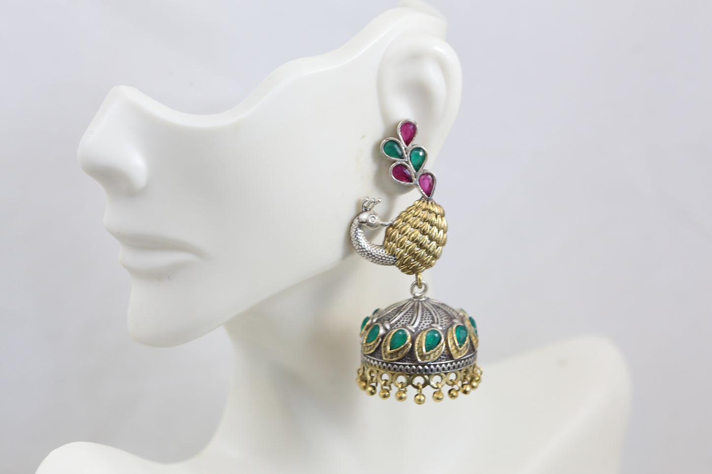 Green Ruby Dual Tone Jhumka