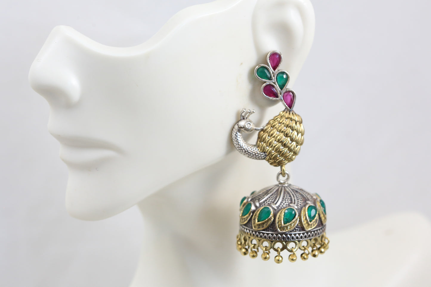 Green Ruby Dual Tone Jhumka