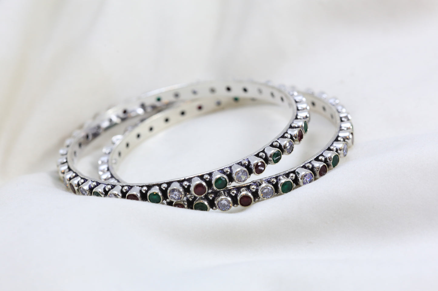Silver Oxidized CZ Bangles -Multicolor