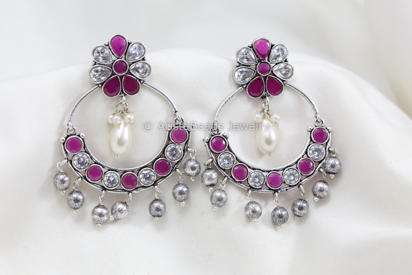 Ruby White Stone Chandbaali