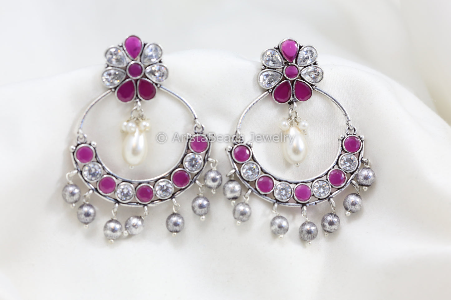 Ruby White Stone Chandbaali