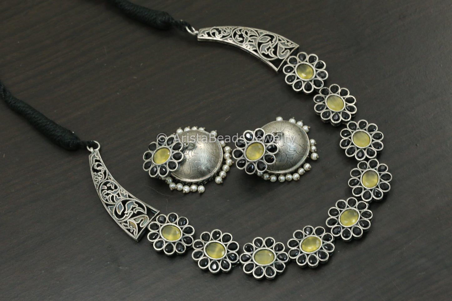 Yellow Black AD Hasli Necklace Set