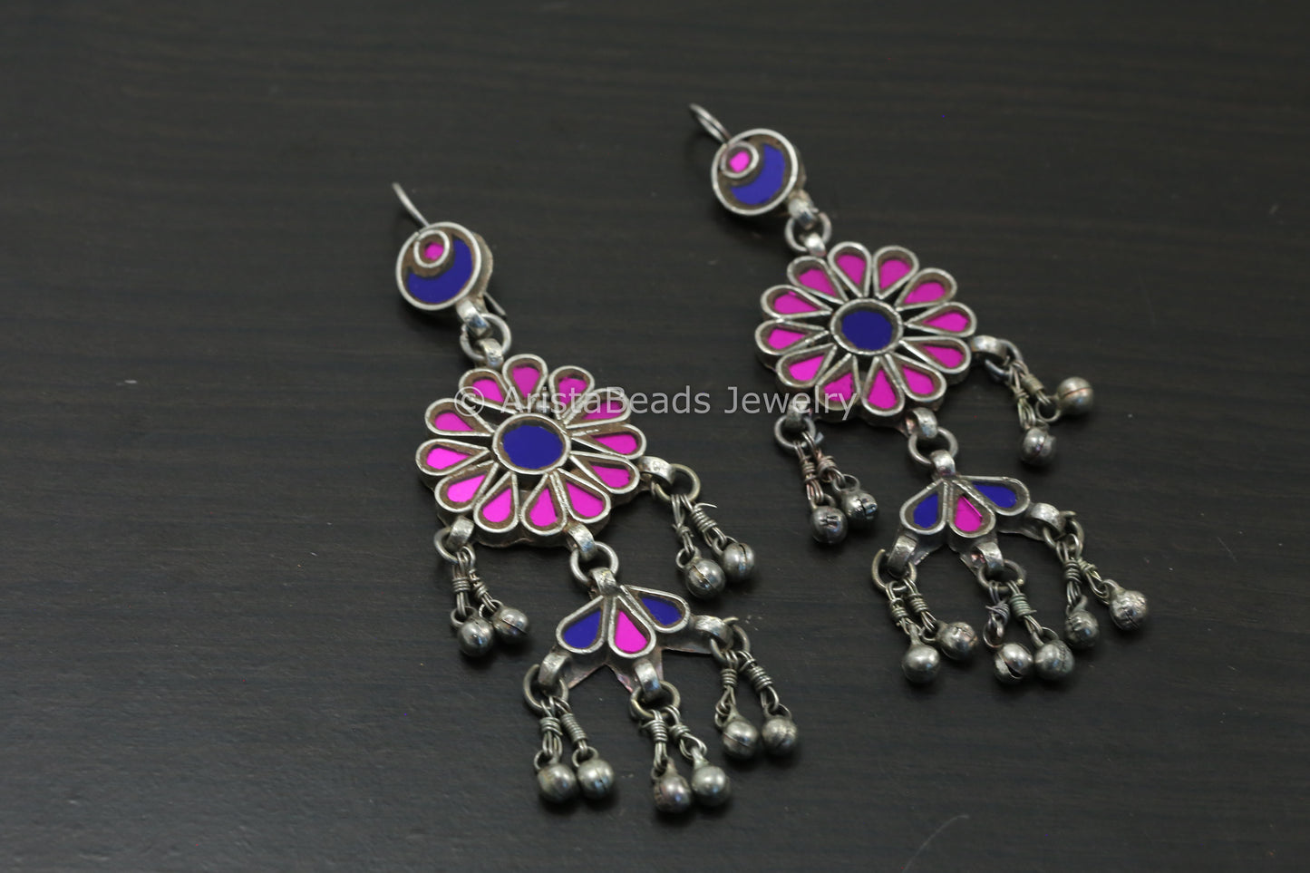 Long Real Glass Earrings - Pink & Blue