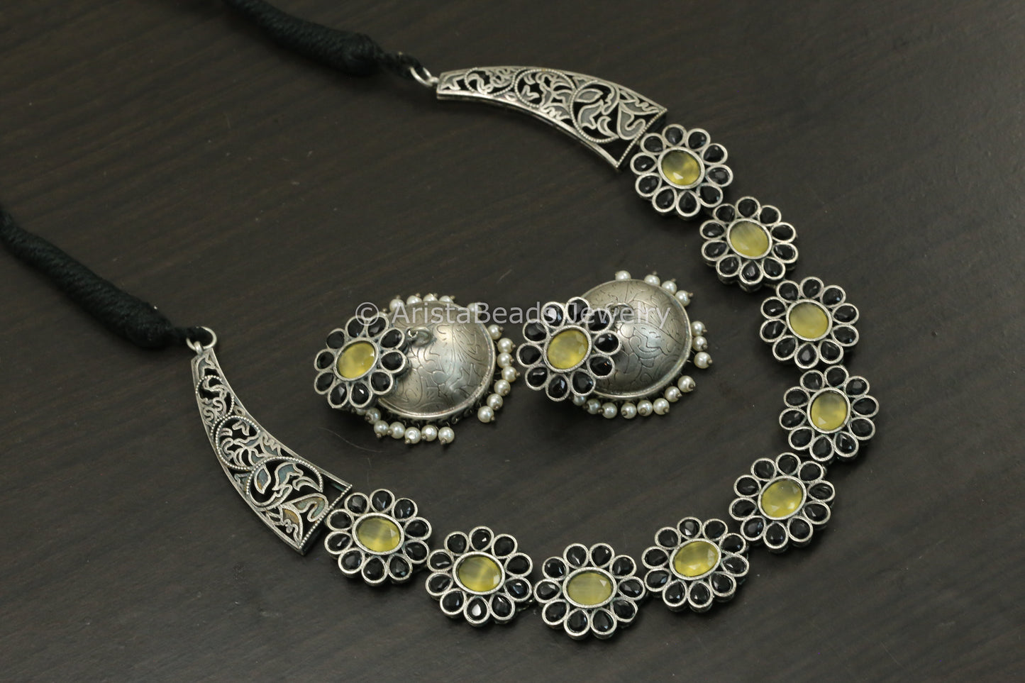 Yellow Black AD Hasli Necklace Set