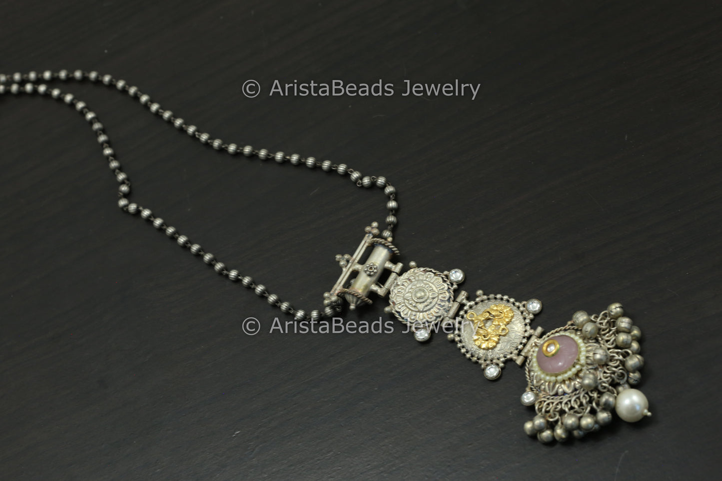Silver Look Alike Necklace - Pink