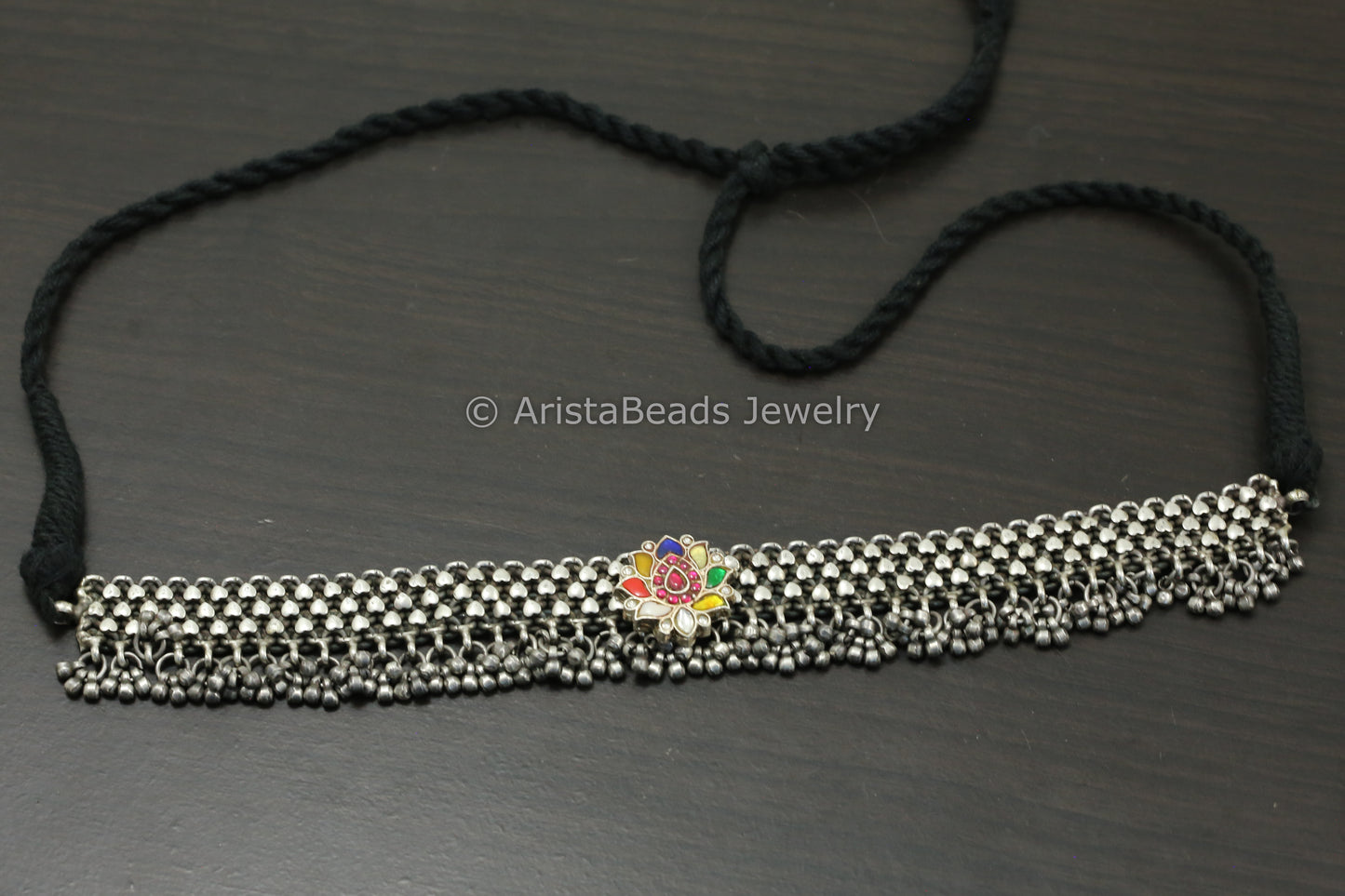 Silver Look Alike Necklace Jadau Kundan Motif Choker