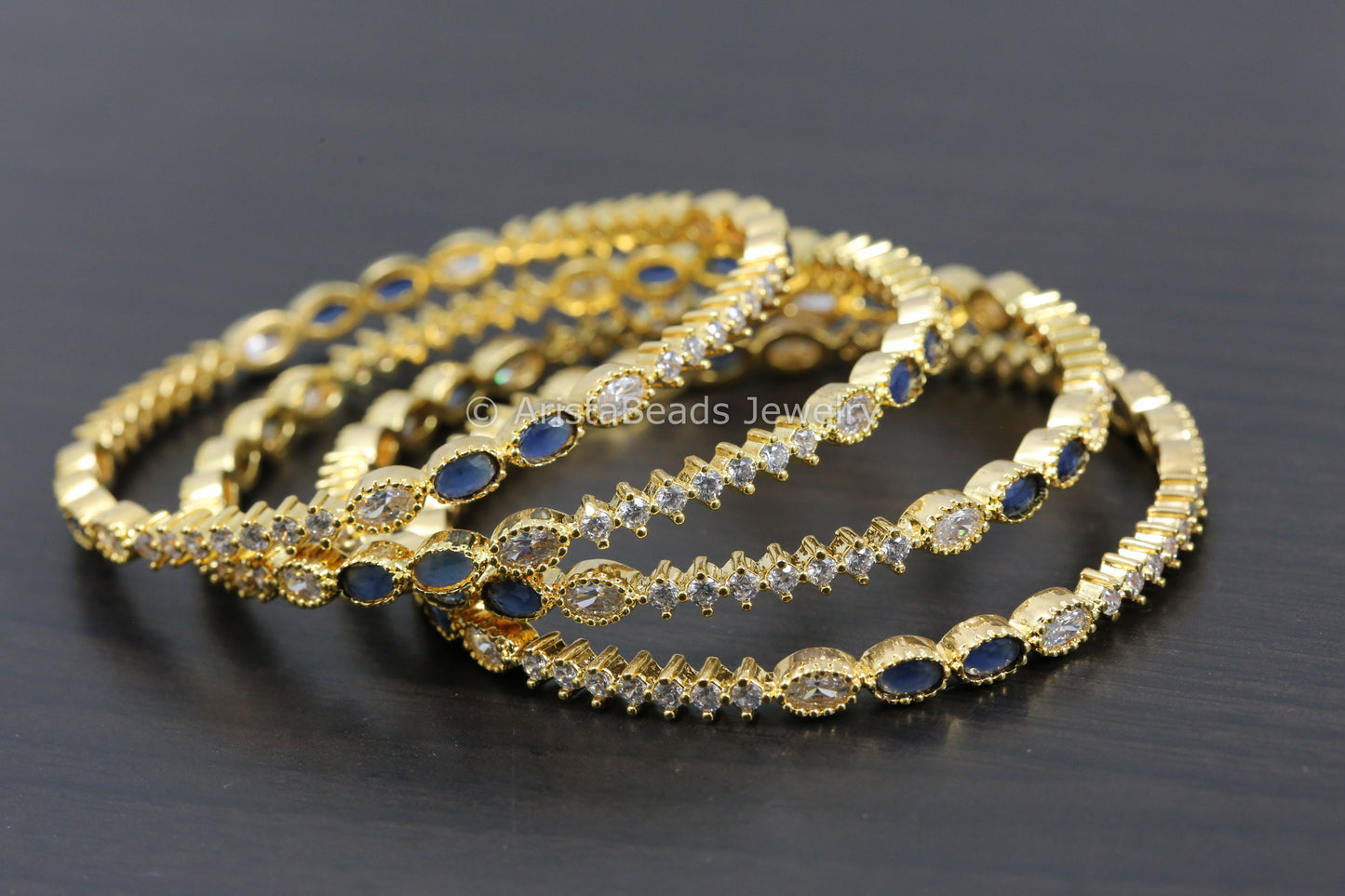 Blue Clear Polki Bangle Set (Set of 4)