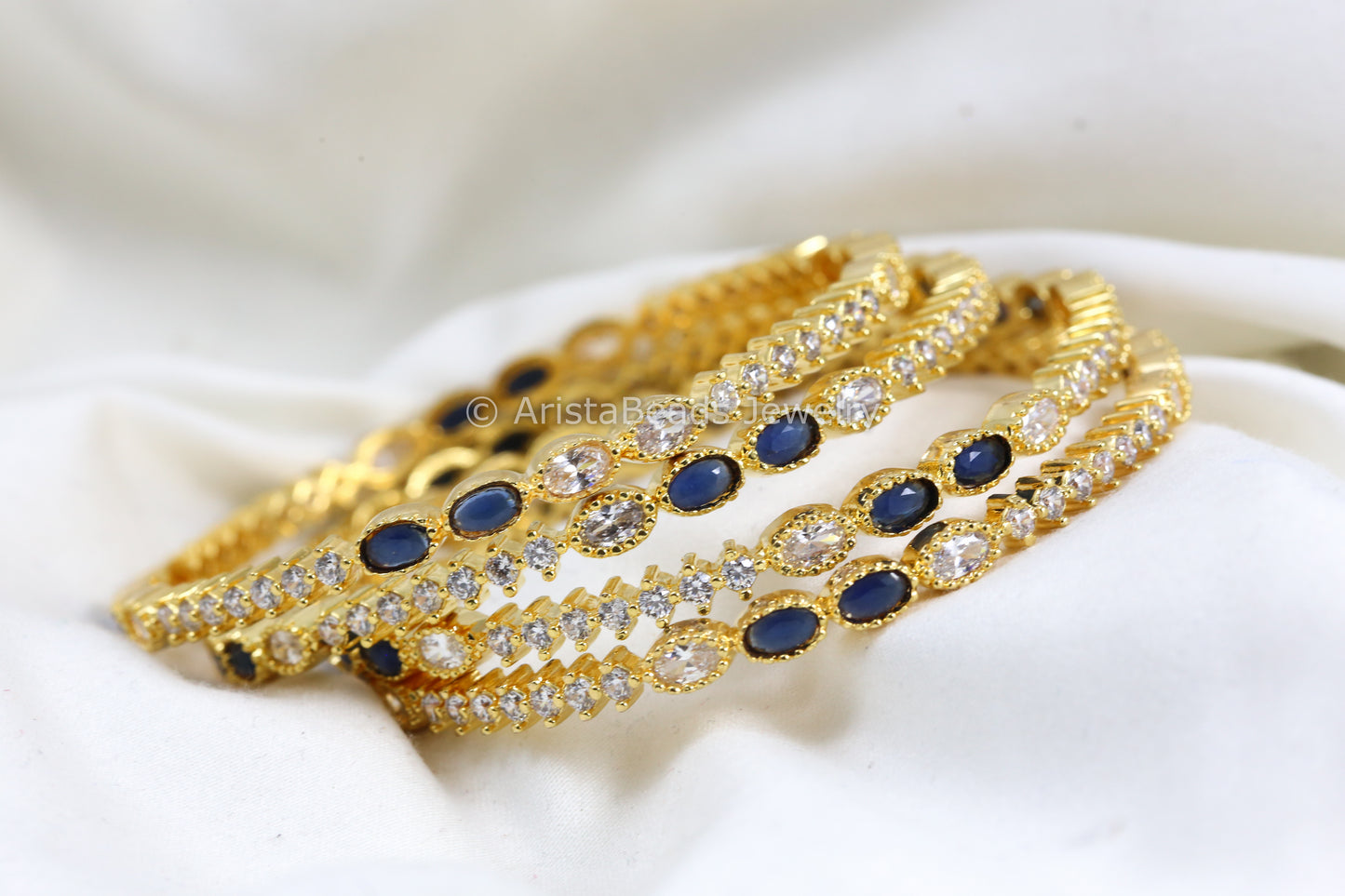 Blue Clear Polki Bangle Set (Set of 4)
