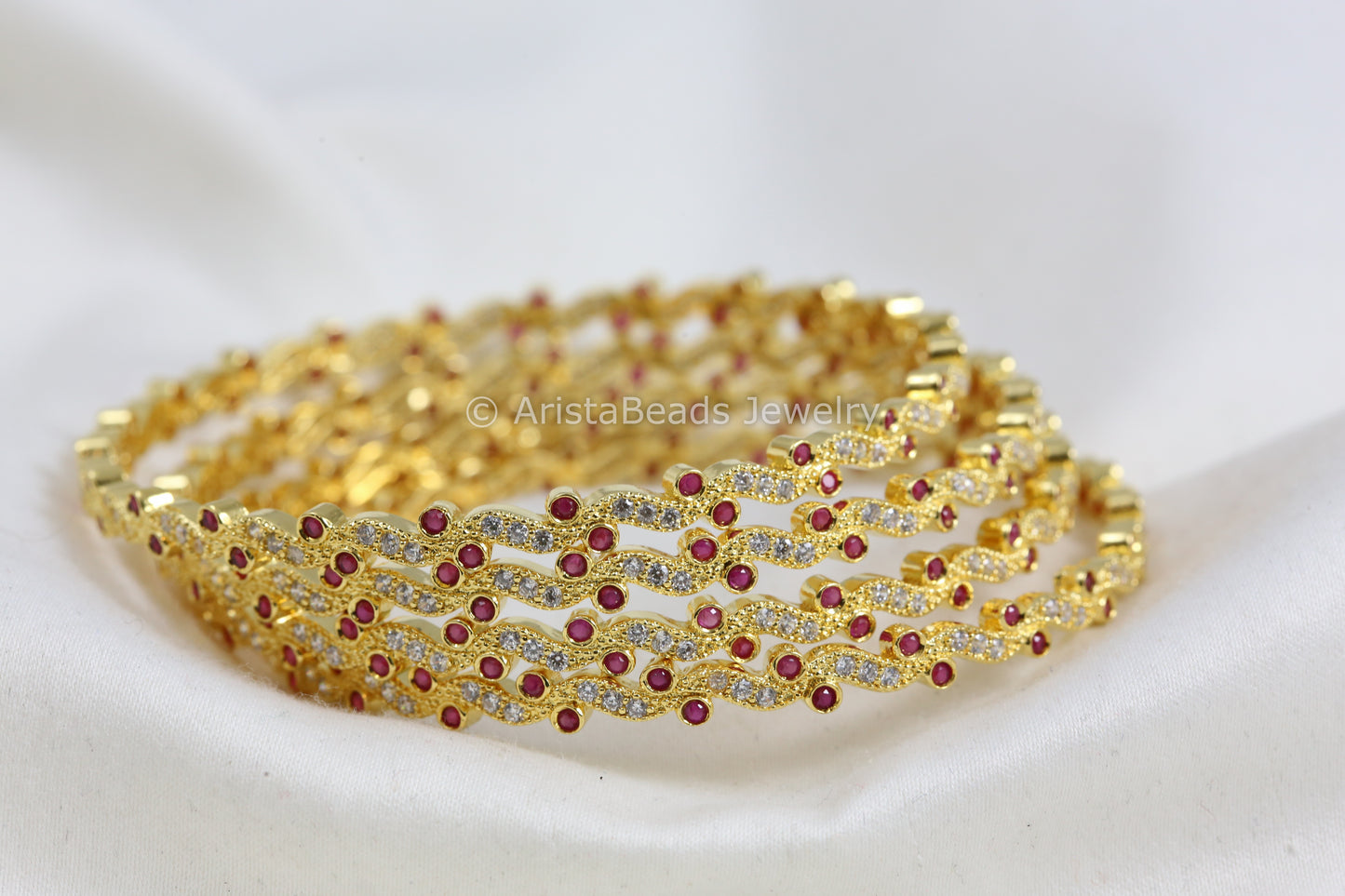 Delicate Ruby Polki Bangle Set (Set of 4)
