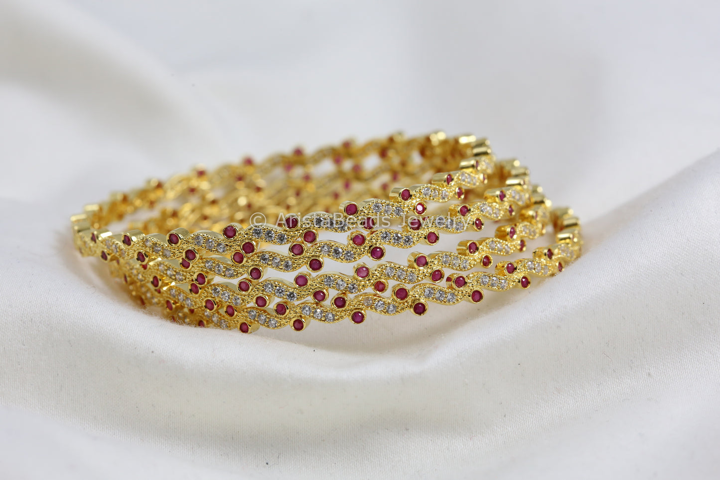 Delicate Ruby Polki Bangle Set (Set of 4)