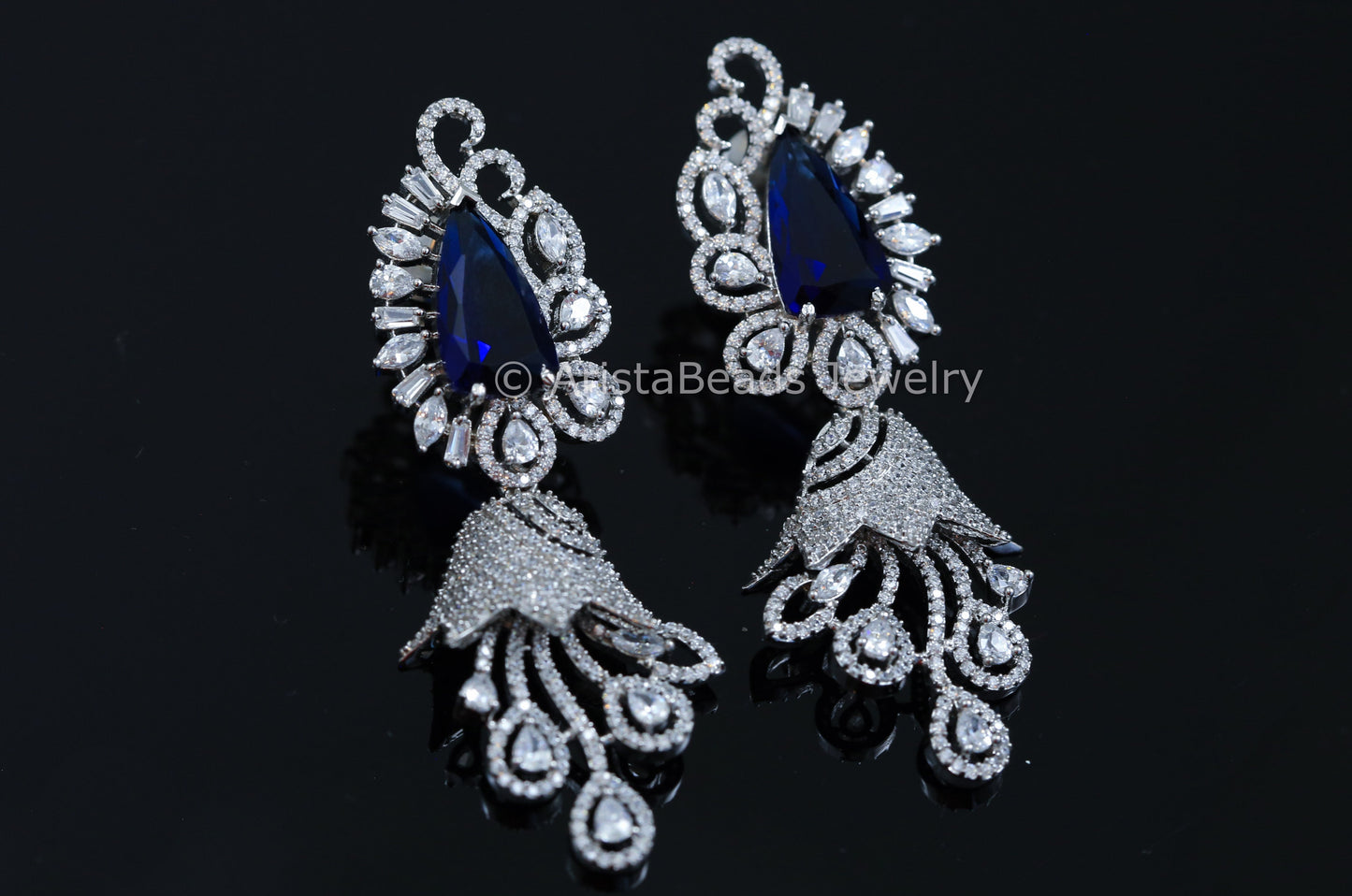 Contemporary Silver Finish Blue Earrings