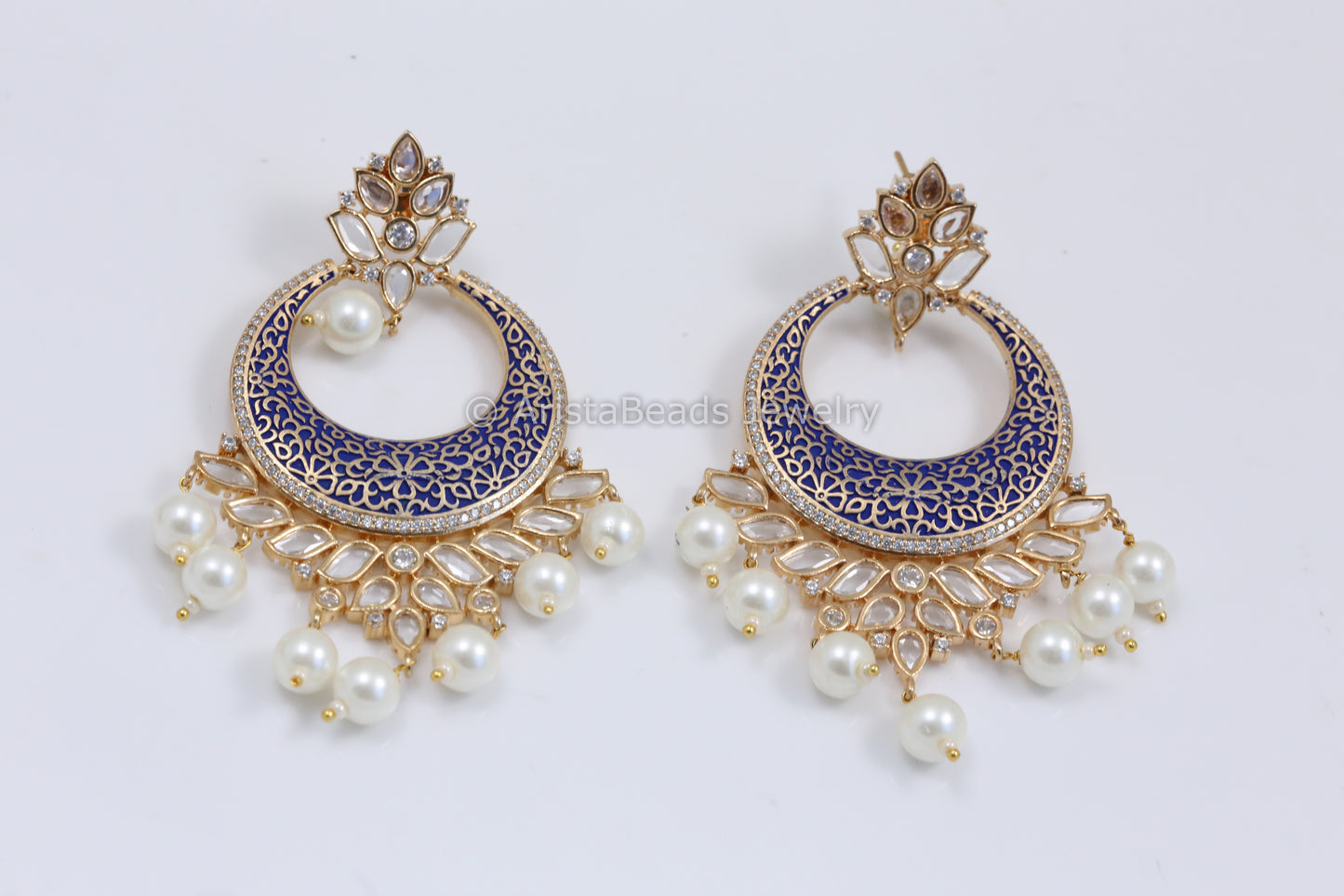 Enamel & Polki Chandbaali - Pearl Drops
