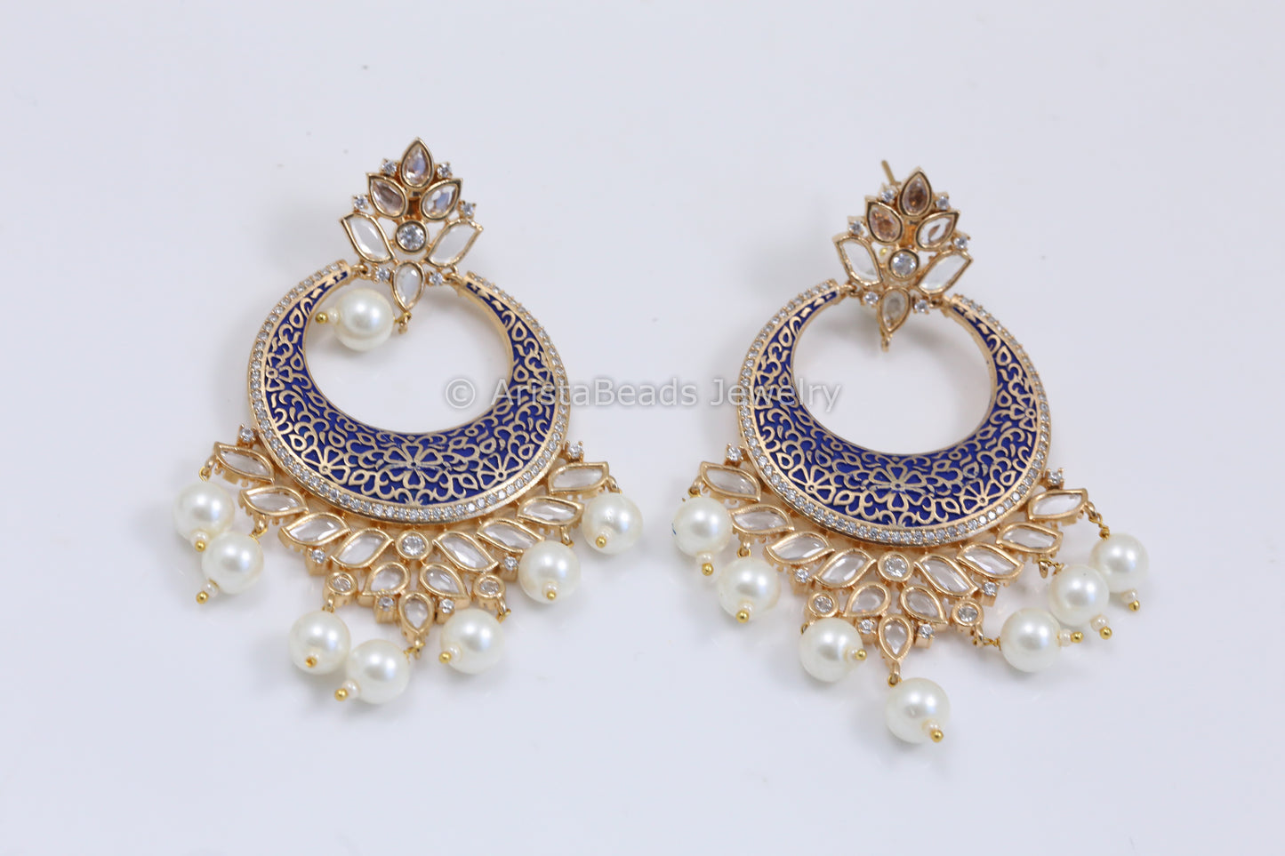 Enamel & Polki Chandbaali - Pearl Drops