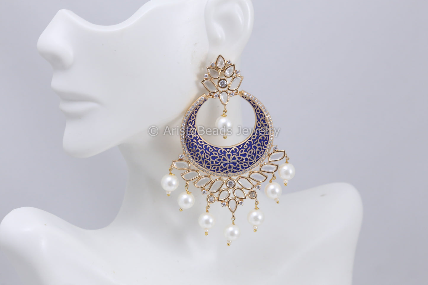 Enamel & Polki Chandbaali - Pearl Drops