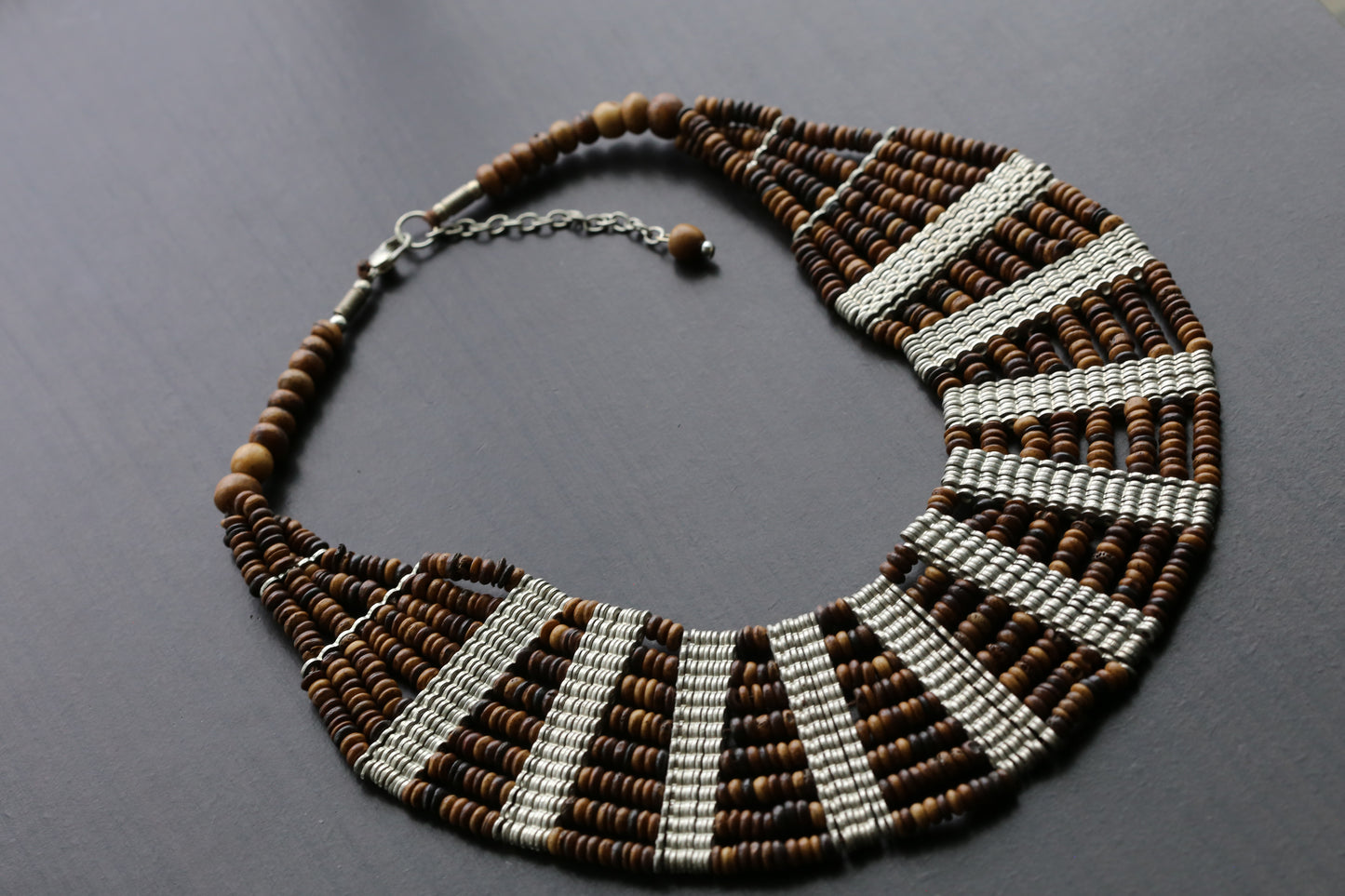 Layered Beaded Necklace -Brown