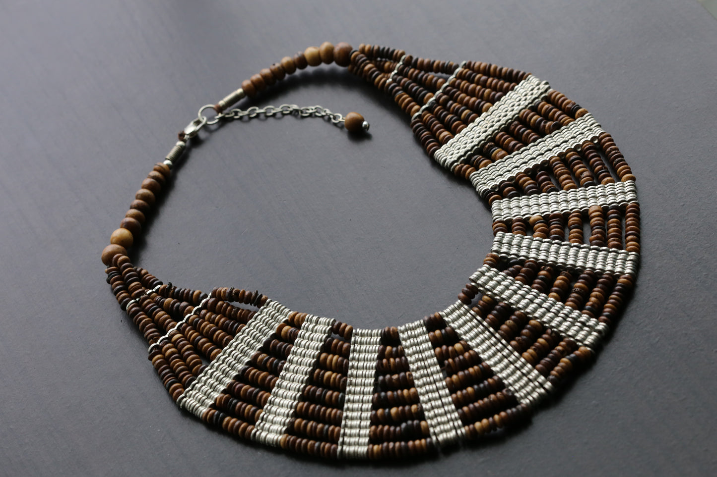 Layered Beaded Necklace -Brown