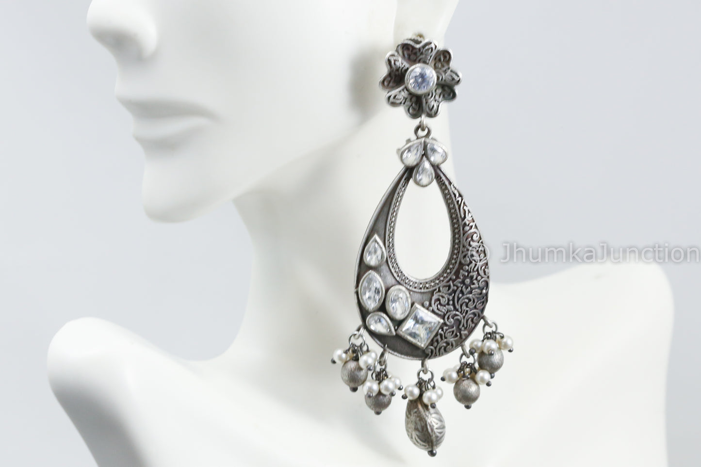 Large CZ Stone Oval Chandbaali - Clear