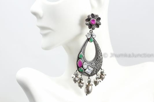 Large CZ Stone Oval Chandbaali - Multicolor