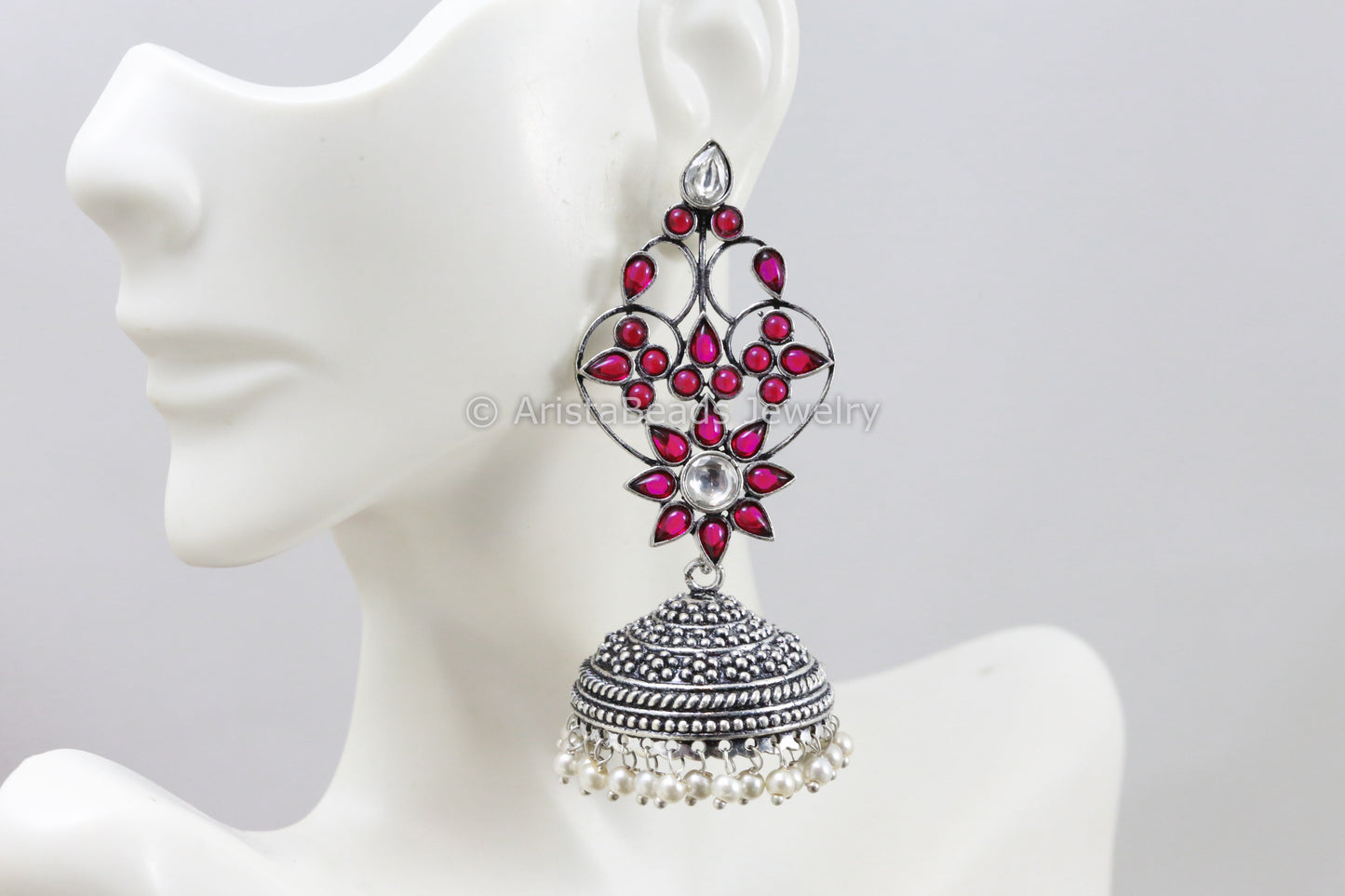Contemporary Kundan Red Jhumka