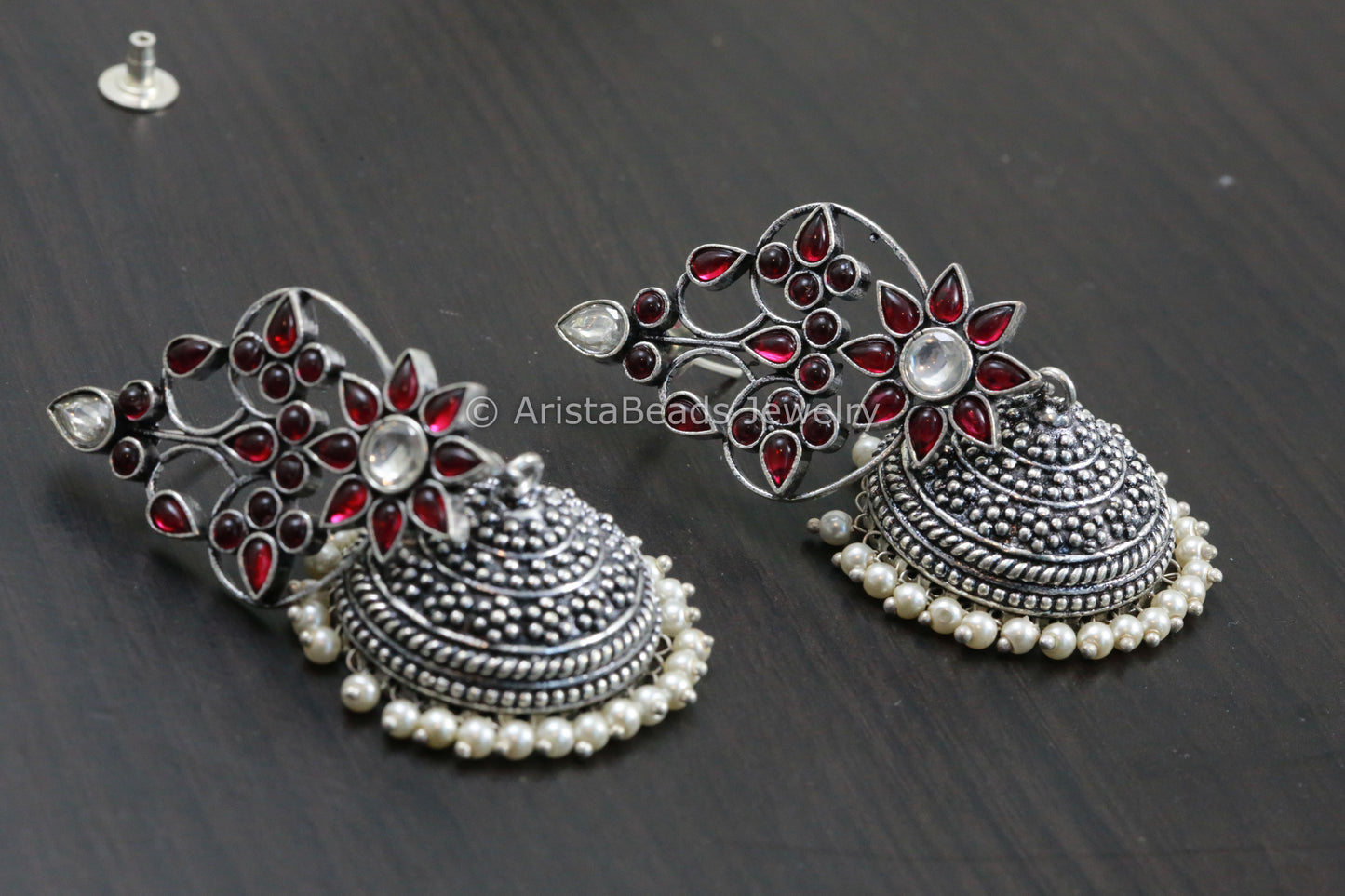 Contemporary Kundan Red Jhumka