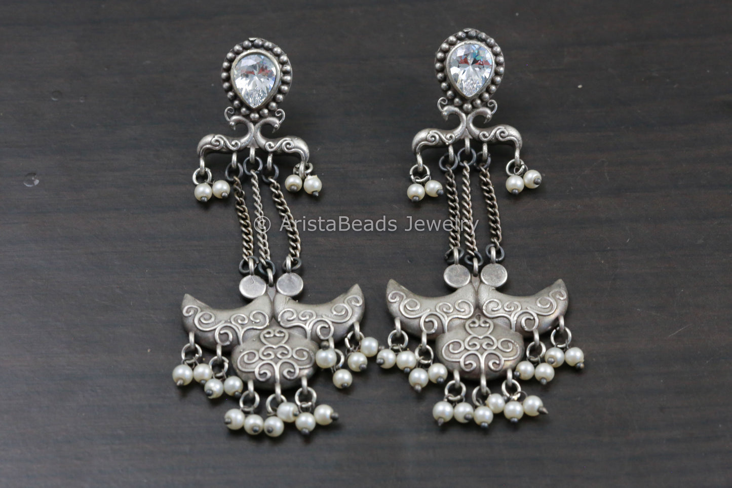Silver Look Tassel Green Earrings