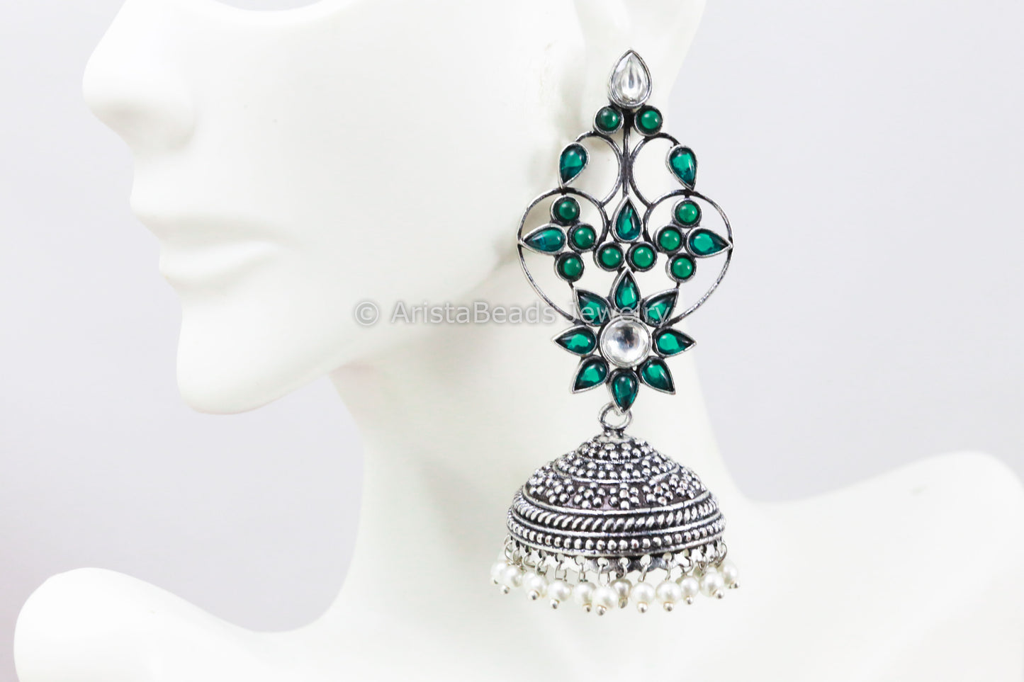 Contemporary Kundan Green Jhumka