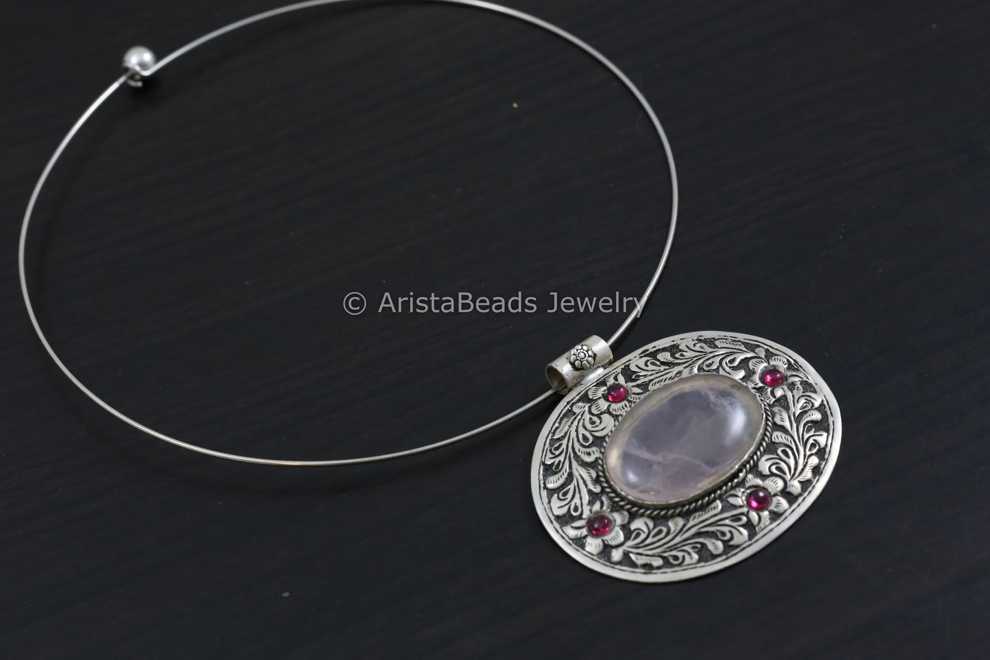 925 Silver Delicate Rose Quartz Hasli Necklace