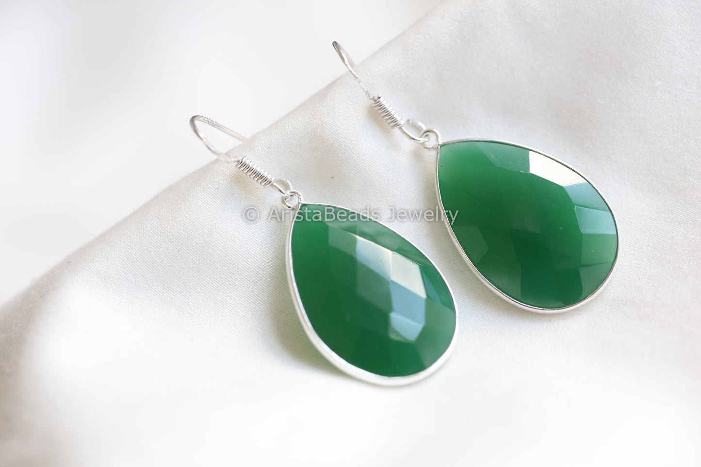 Green Onyx Silver Earrings