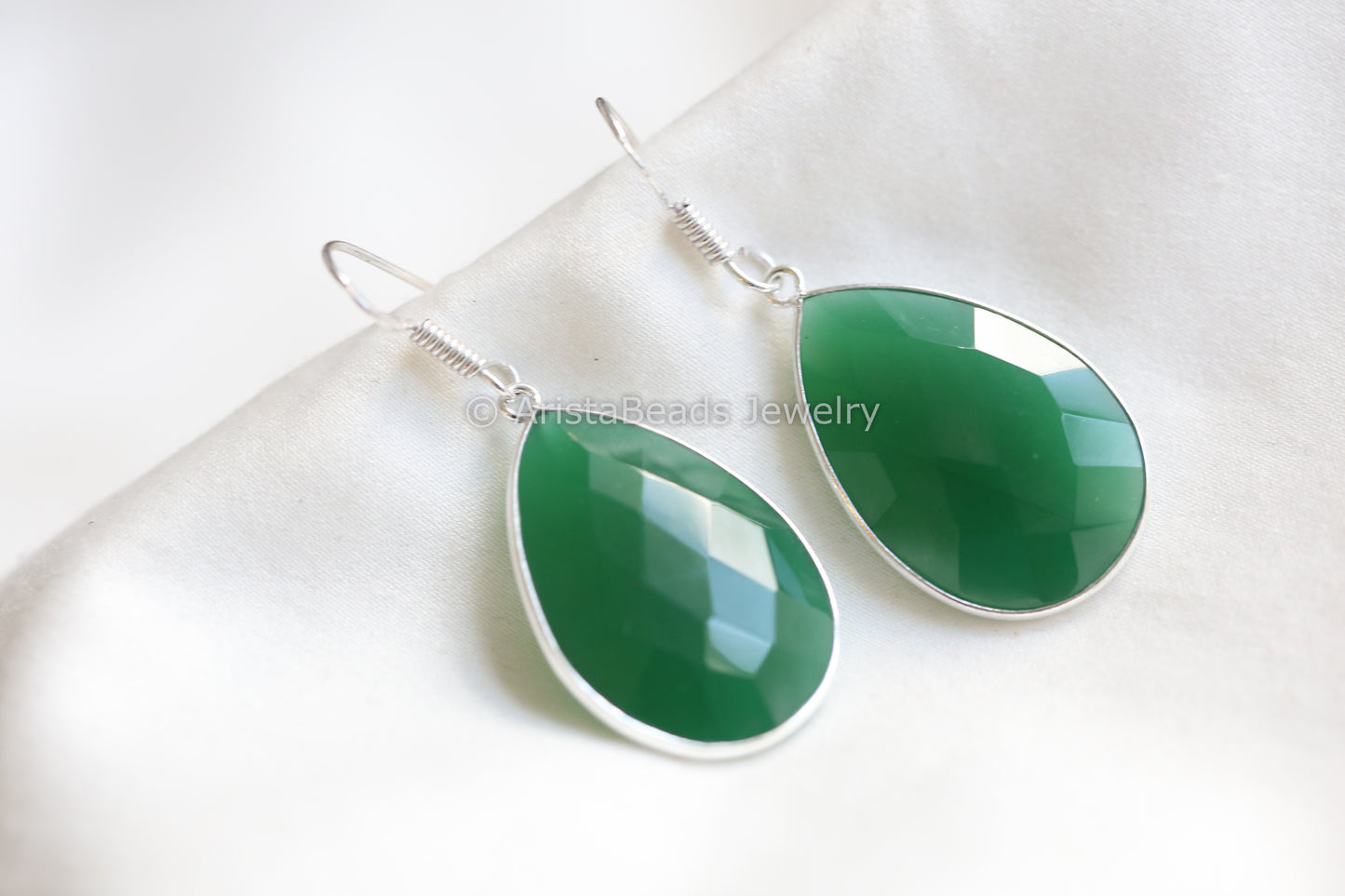 Green Onyx Silver Earrings