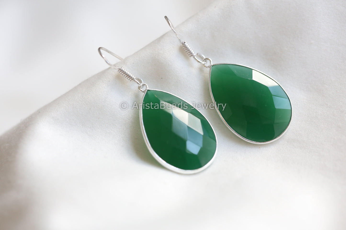 Green Onyx Silver Earrings