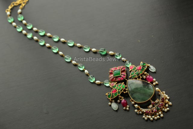 Jadau Kundan Pendant Necklace - Fluorite Cab