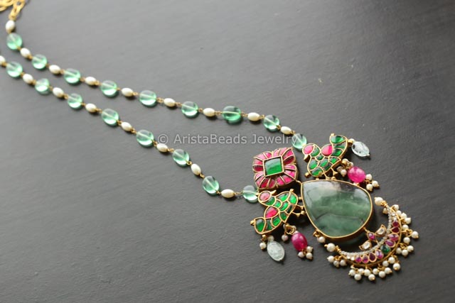 Jadau Kundan Pendant Necklace - Fluorite Cab