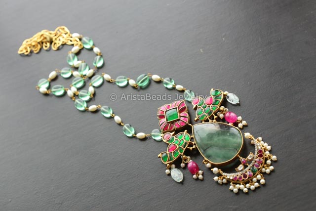 Jadau Kundan Pendant Necklace - Fluorite Cab