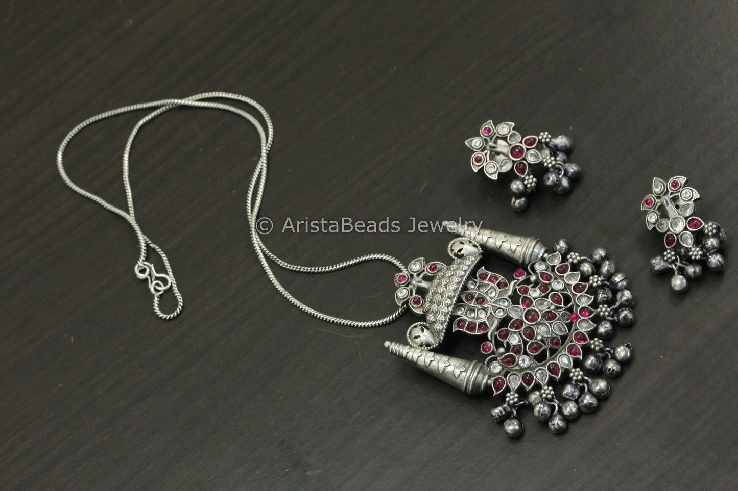 Dainty Kemp Stone Pendant Set- Clear Red