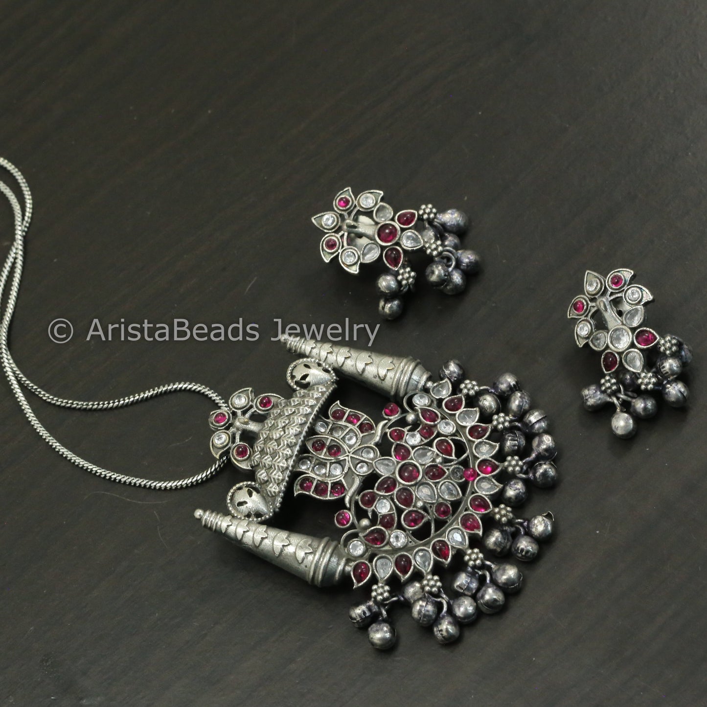 Dainty Kemp Stone Pendant Set- Clear Red