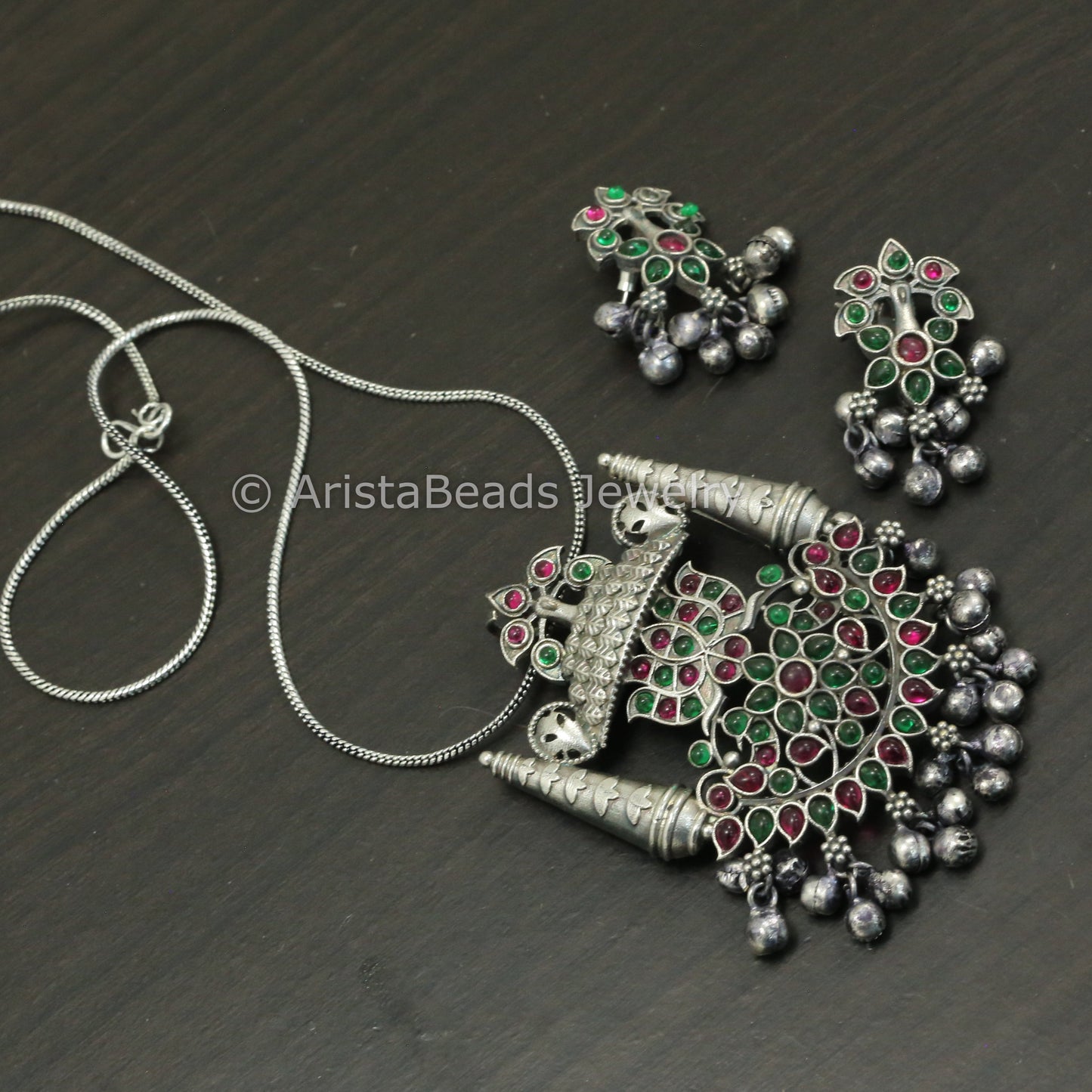 Dainty Kemp Stone Pendant Set- Ruby Green