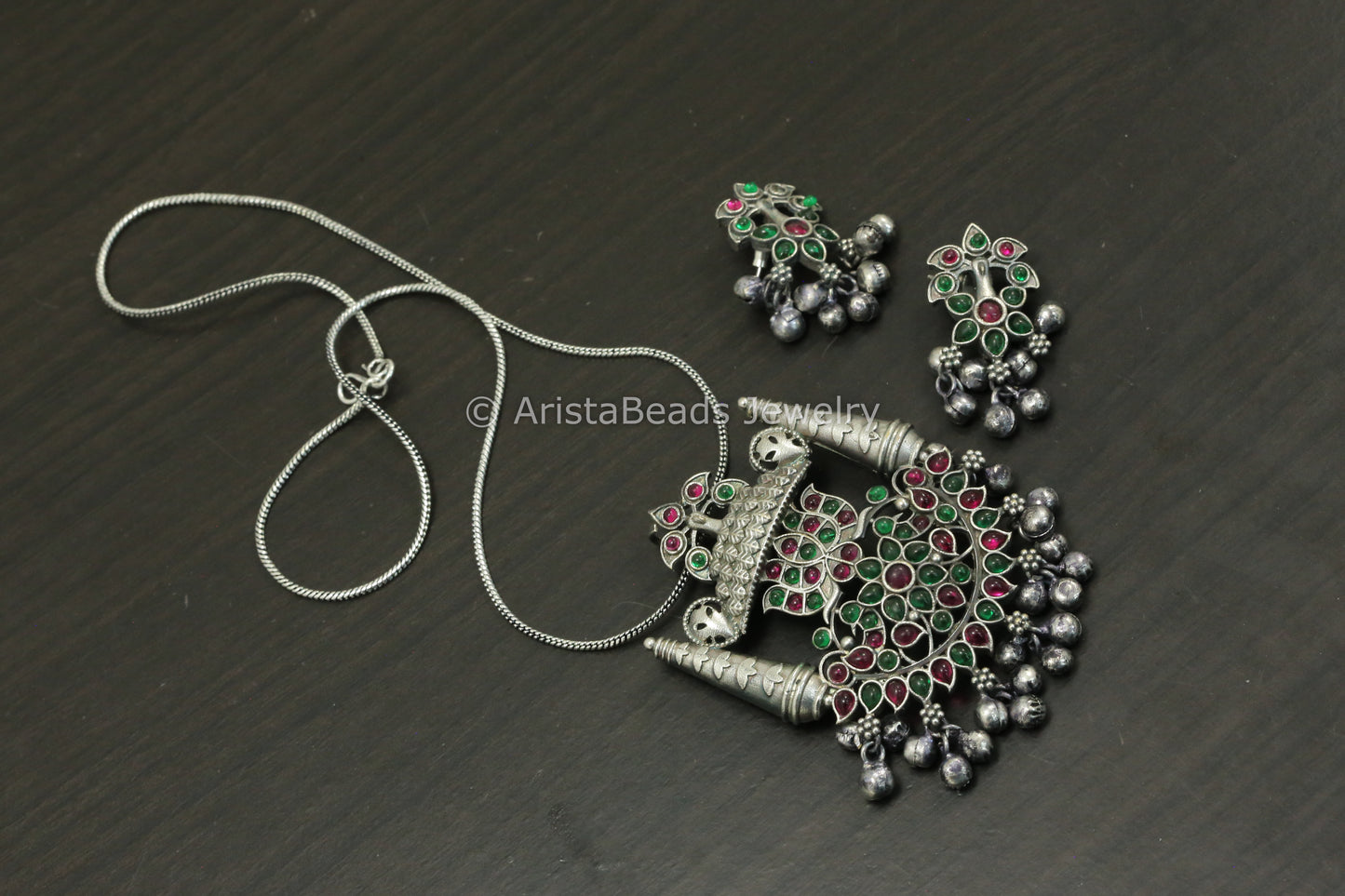Dainty Kemp Stone Pendant Set- Ruby Green