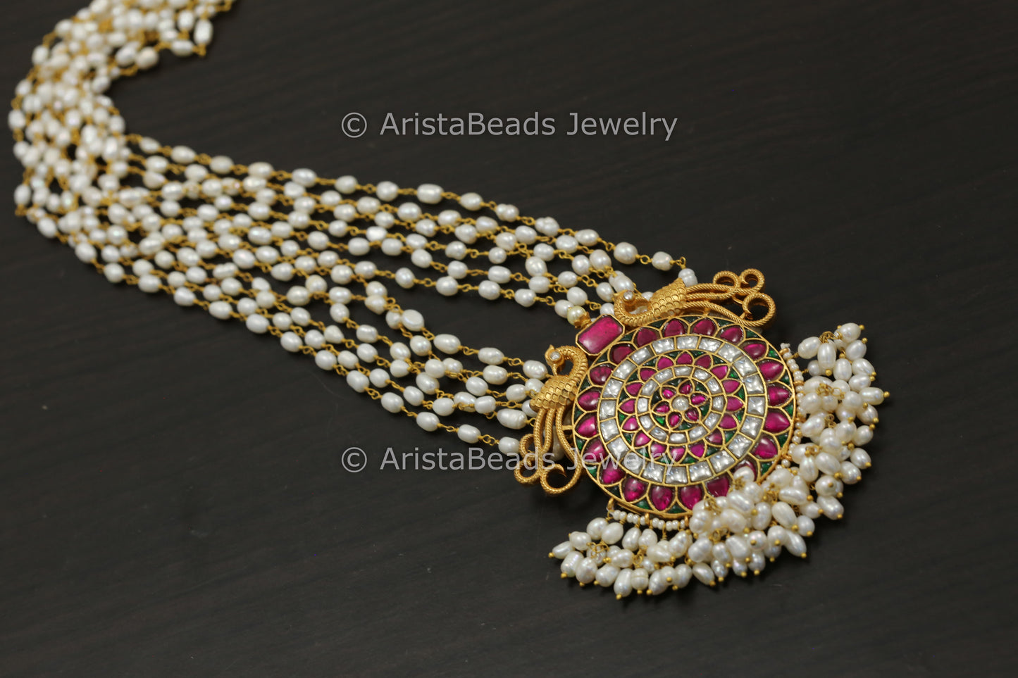 Real Pearl Mala Jadau Necklace