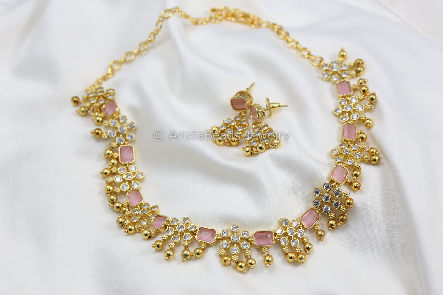 Blush Pink CZ Polki Necklace Set
