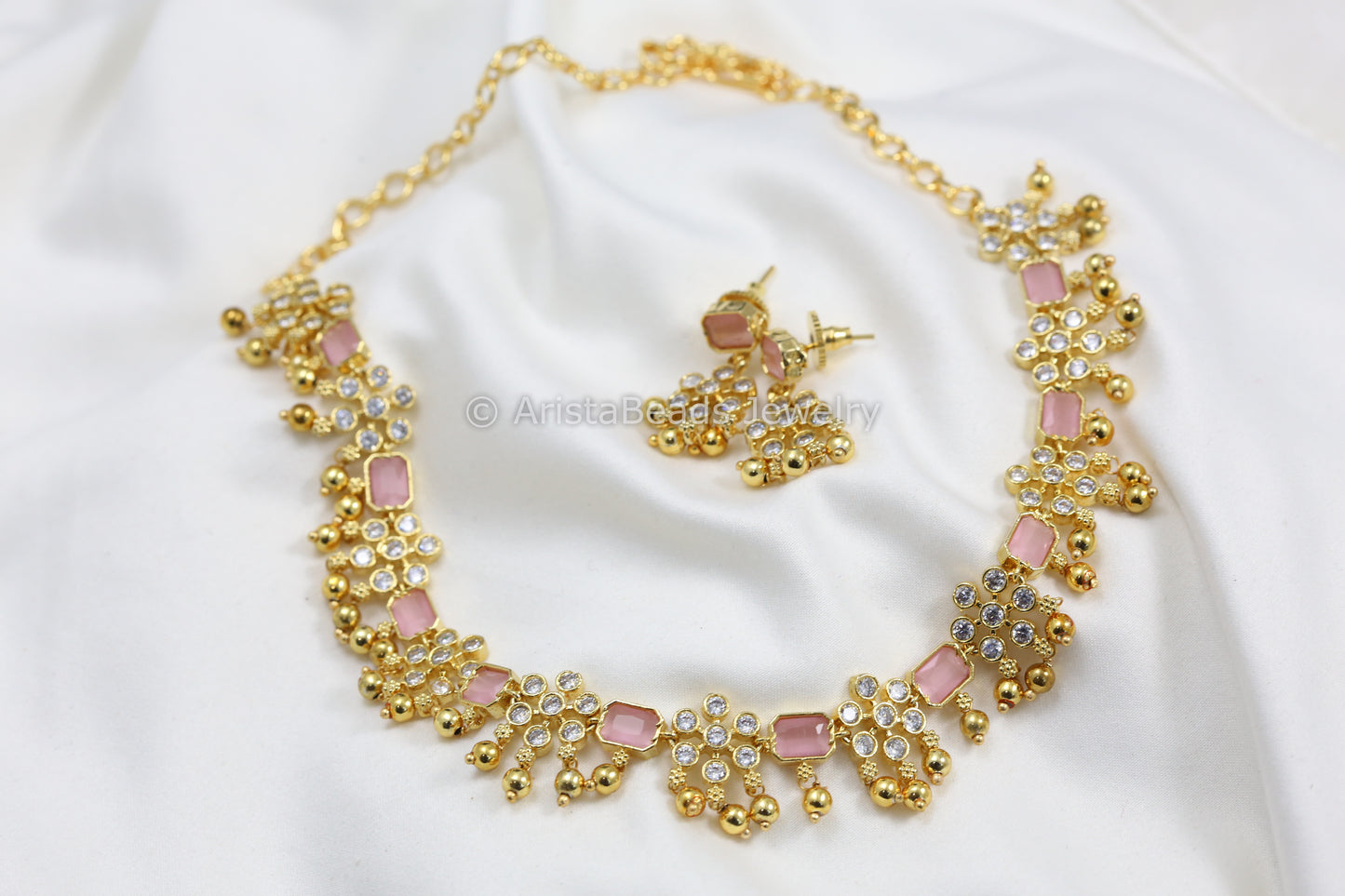 Blush Pink CZ Polki Necklace Set