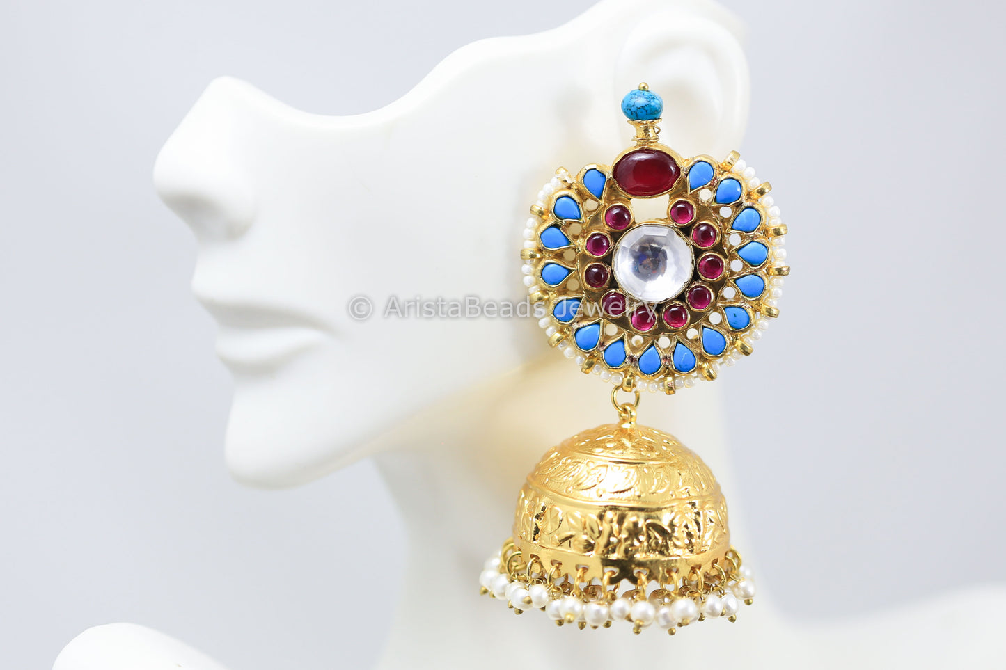 Large Turquoise Kundan Jhumka