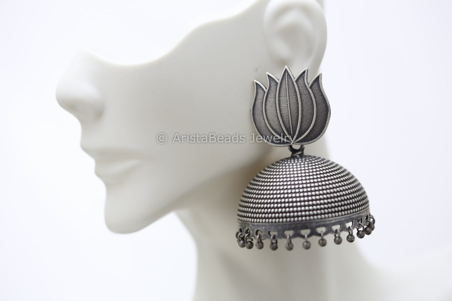 Large Lotus Silver Plated Jhumka