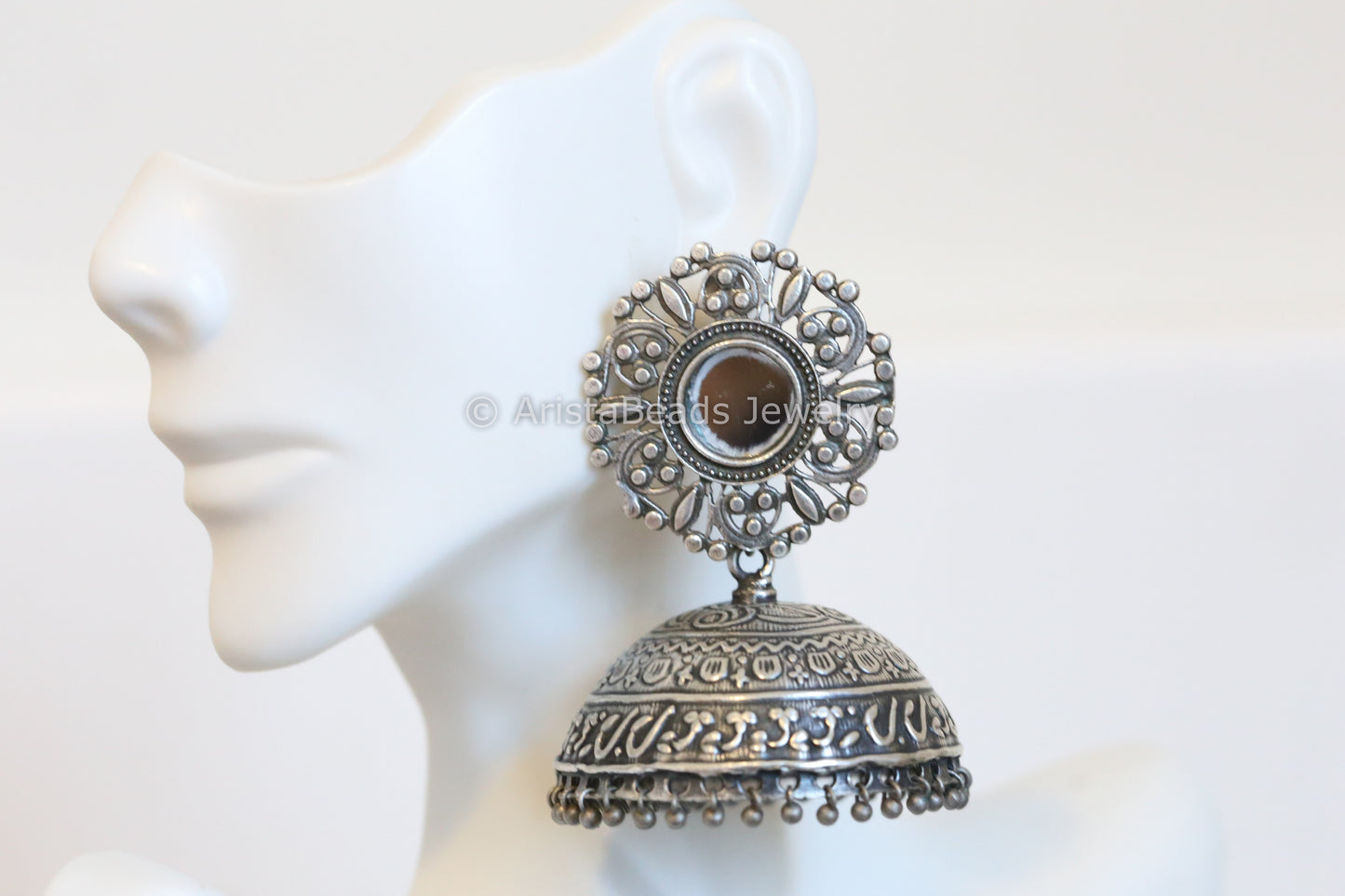 Extra Large Mirror Silver Plated Jhumka