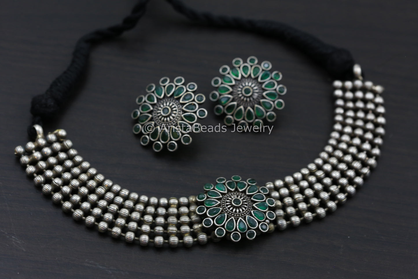 Silver Look Emerald Choker Set